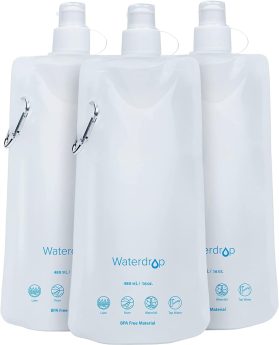 Waterdrop 16 oz Collapsible Water Pouch, Pack of 3, Hiking, Camping, Travel, BPA-Free, Reusable, Foldable